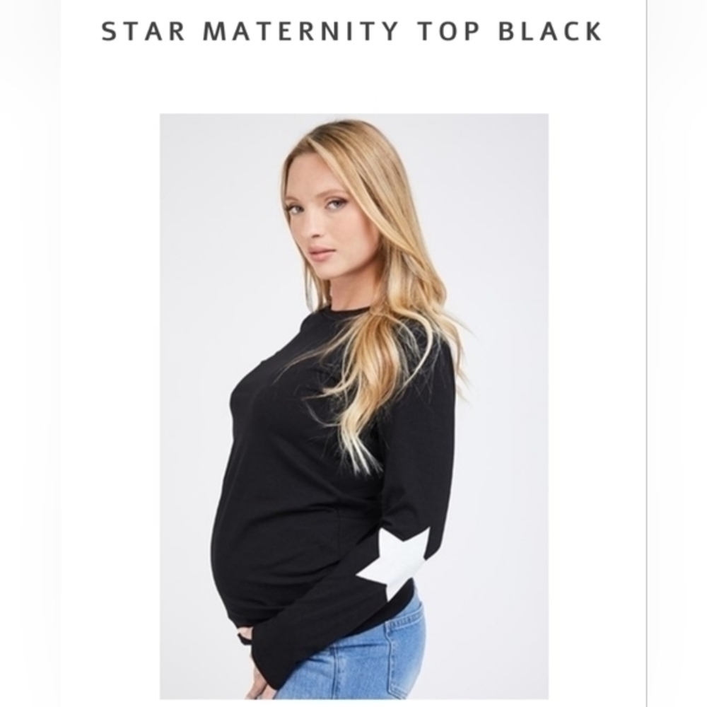 Black Star Sleeve Women's Maternity Boack and White Cotton Top Medium